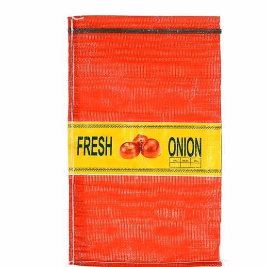Proveedor certificado Embalaje de plástico vacío al por mayor Bolsas con cordón de red de malla de gasa tejida PP para cebolla Patata Repollo Naranja Limón Leña