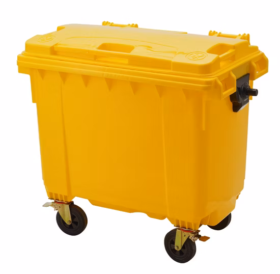 Cubo de basura de HDPE de 50L, 100/120/240/360/660/1100 litros, contenedor de basura para exteriores, contenedor de basura de plástico para público